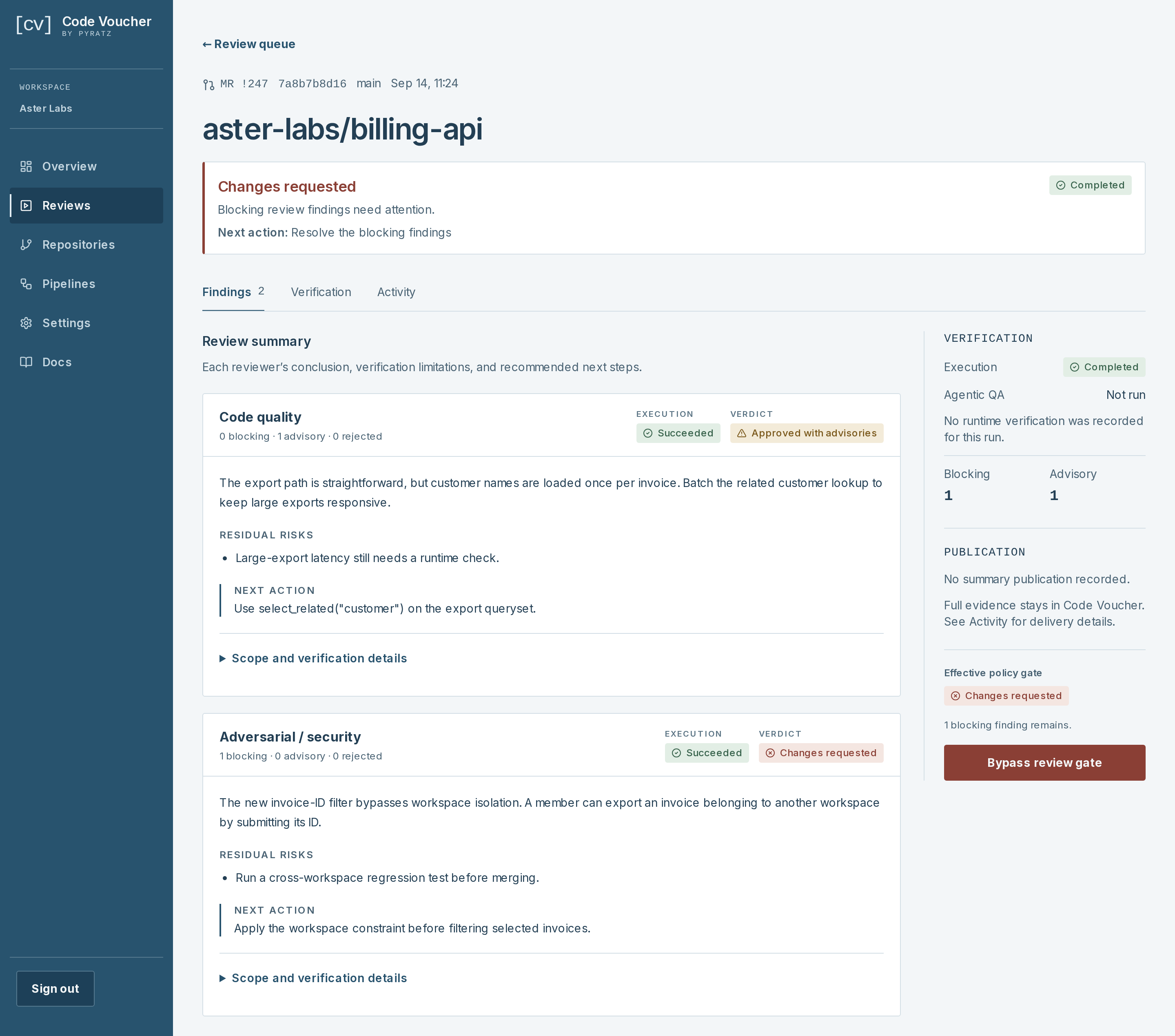 Code Voucher review decision