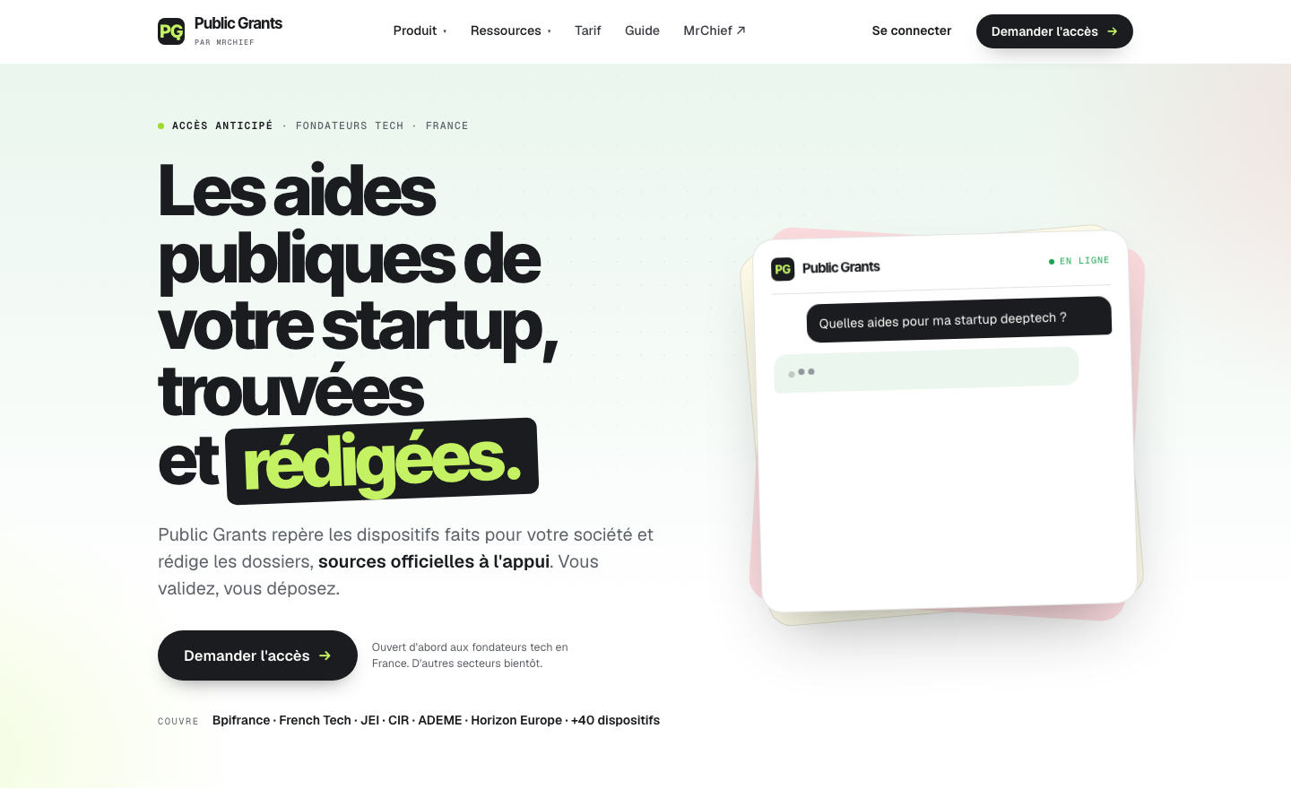 Public Grants landing page