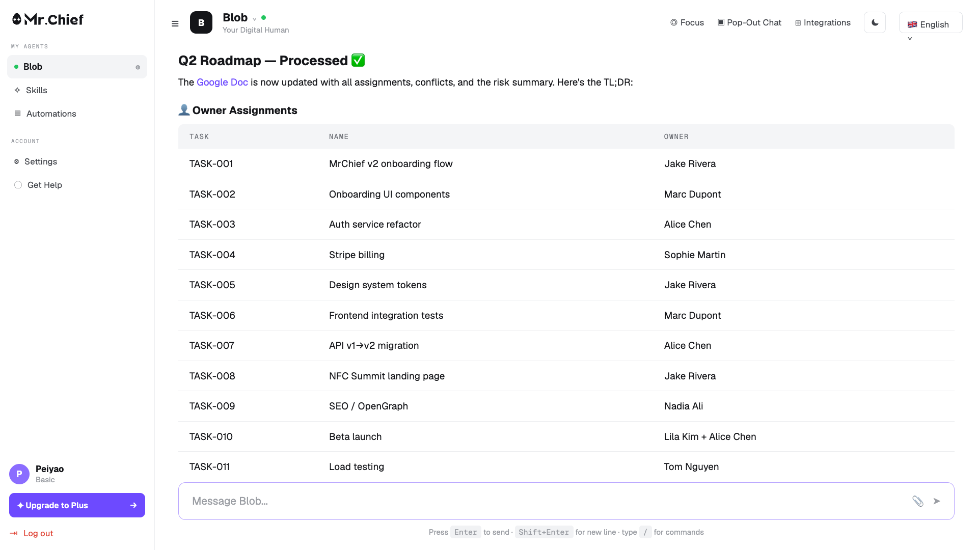 Mr.Chief chat deliverable